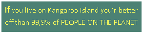 Textfeld: If you live on Kangaroo Island your better off than 99,9% of PEOPLE ON THE PLANET